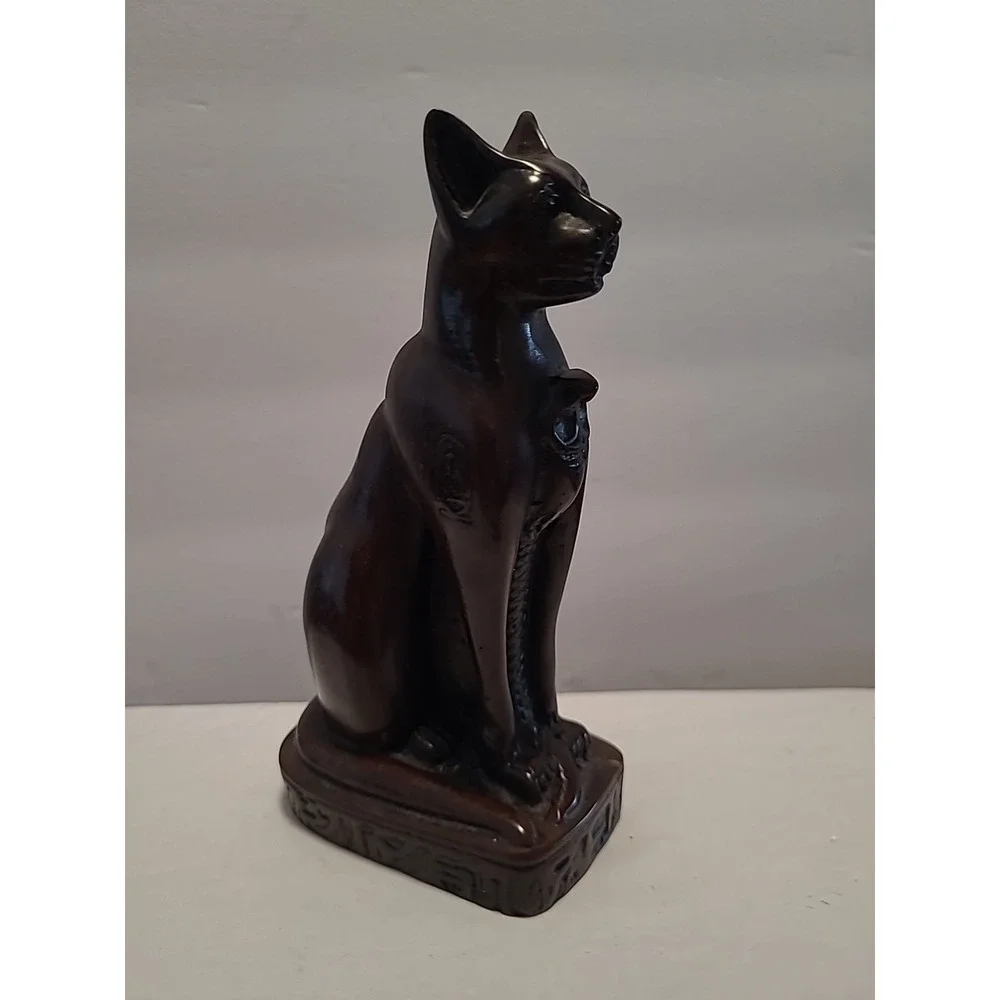 Vintage Carved Brown Bastet Egyptian Cat Figurine 6
